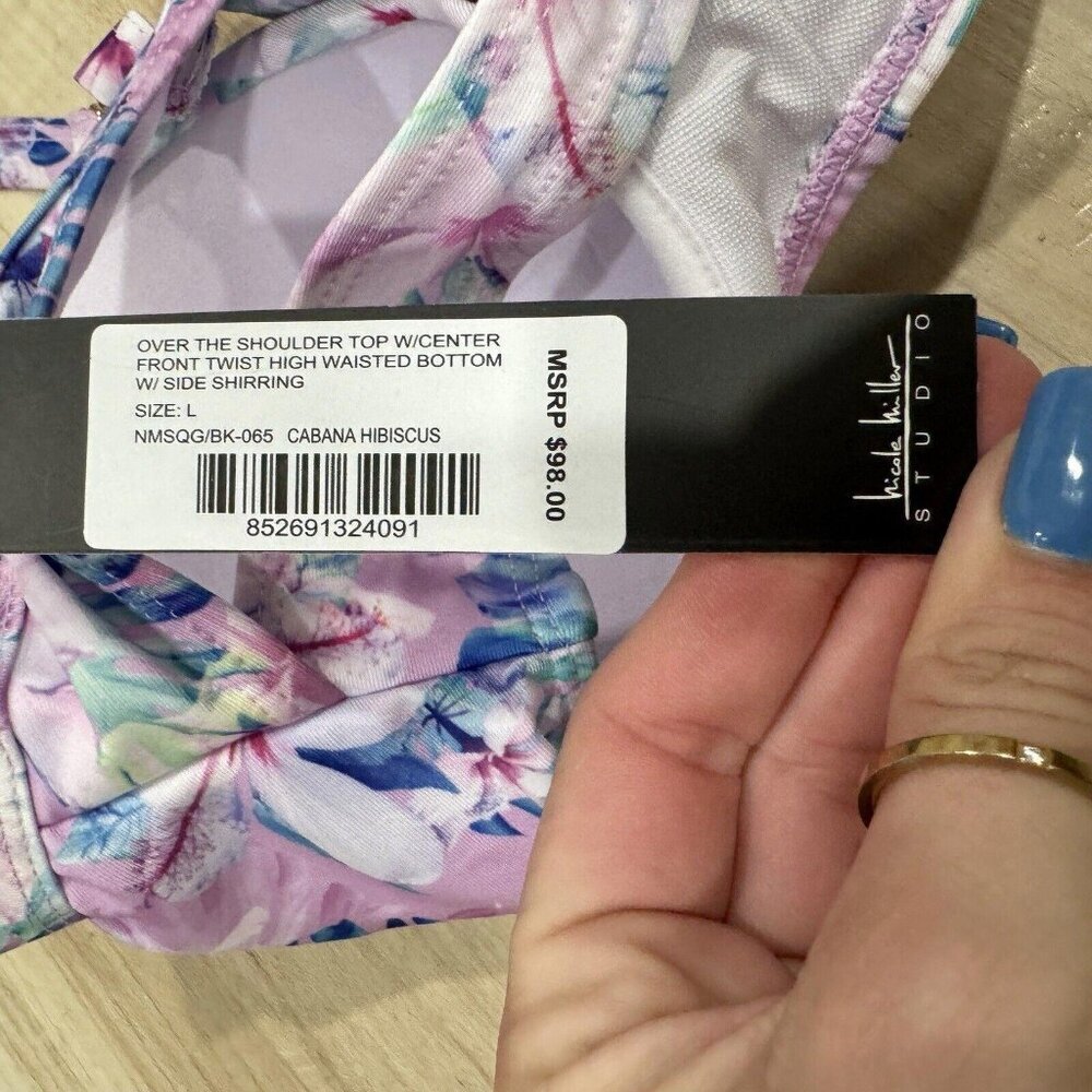 womens nicole miller Swim Top Bra Size Large L Cabana Hibiscus $98 Msrp - Picture 3 of 6